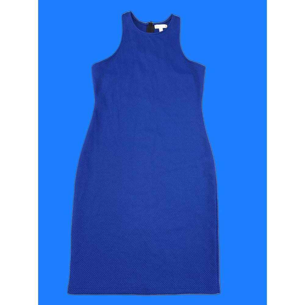 LEITH Sleeveless Dress S Blue Polyester Blend Solid Women Mini Shift Made in Med
